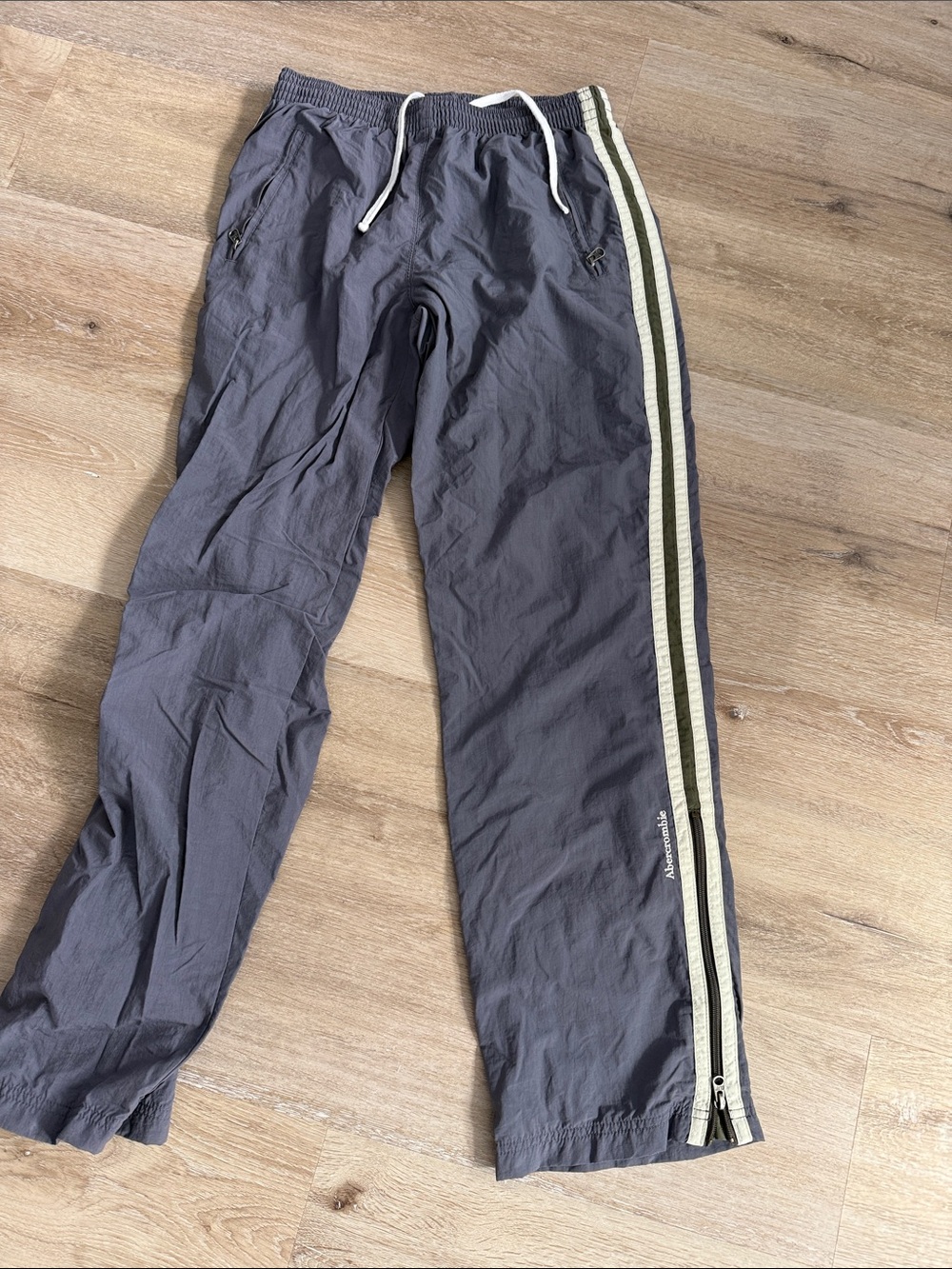 Abercrombie & Fitch Purplish/Gray Jogger Pants with Cream & olive Side Stripes